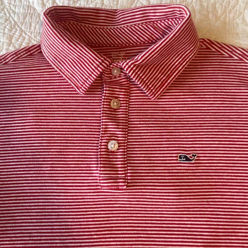 Vineyard vibes Red Striped Polo long sleeved Shirt